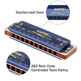 East top 10 Hole 20 Tone Diatonic Harmonica Key of C with Blue Case,Standard Harmonicas For Professional Player, Beginner, Students,Adults,Children, Kids,as Best Gift