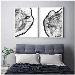 SYHHTTQ Modern Wall Art Tree Ring Printable Tree Stump Wood Slice Canvas Painting Poster and Print Room Decoration Picture 40x60 cm x2 No frame