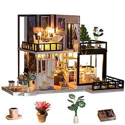 Spilay DIY Miniature Dollhouse Wooden Furniture Kit,Handmade Mini Modern Villa Model withDust Cover & Music Box ,1:24 Scale Creative Doll House Toys for Adult Teenager Idea Gift(September Fores)