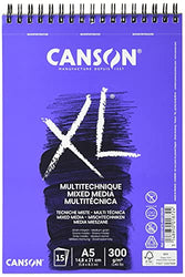 CANSON XL Textured Mixed Media 300gsm A5 Paper, Medium Grain, Spiral Pad Short Side, 15 White Sheets, Ideal for Professional Artists & Illustrators