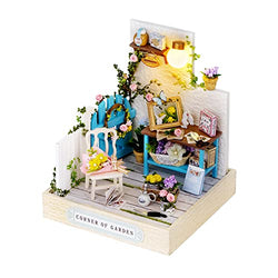 TuKIIE DIY Miniature Dollhouse Kit with Furniture, 1:24 Scale Creative Room Mini Wooden Doll House Plus Dust Proof for Kids Teens Adults(Corner of Garden)