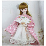 HMANE BJD Dolls Clothes, 2Pcs Japonic Modified Kimono Clothes Set for 1/3 BJD Dolls - Pink Rabbit (No Doll)