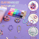 HTVRONT 7500 PCS Clay Bead Kit - 24 Colors Clay Beads Bracelet Kit, Clay Beads for Jewelry Making, Flat Clay Bead Bracelet Kit with Charms, Clay Bead Set Jewelry Making Supplies