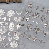 Dornail 4 Sheets 5D Embossed Filigree Nail Stickers Engraved Brown White Lace Necklace Nail Decals Flowers Star Moon Carved Nail Art Stickers DIY Design Decoration Accessories