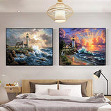 HaiMay 2 Pack DIY 5D Diamond Painting Kits Full Drill Painting Coastal Diamond Pictures Arts Craft for Wall Decoration, Lighthouse Diamond Painting Style (Canvas 12×16 inches)