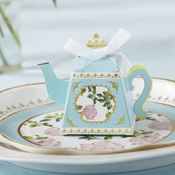 Kate Aspen, Vintage Floral Tea Party Collection, Teapot Tea Party Favor Box, One Size, Blue & Gold Foil (28592NA), Teapot Favor Box with Gold Foil (Set of 24)