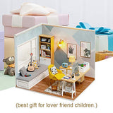 CUTEBEE Dollhouse Miniature with Furniture, DIY Wooden Dollhouse Kit Plus Dust Proof, 1:32 Scale Creative Room Idea (Sunshine Study)