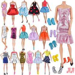 E-TING Lot 15pcs = 5 Sets Fashion Handmade Short Skirt Mini Dress with 10 Pairs Shoes for 11.5-inch Girl Doll Random Style