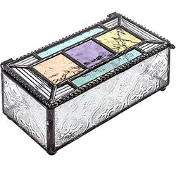 Colorful Stained Glass Box Jewelry Dish Trinket Keepsake Display Decorative Vintage Home Décor Purple Blue Peach Turquoise J Devlin Box 864