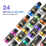 Ohuhu 24 Metallic Acrylic Paint Set + 15 Pack Multi-Size Painting Pre-Stretched Canvas