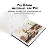 Paul Rubens Watercolor Block for Watercolors Wet Media Block, Artist Quality Acid Free 100% Cotton Cold Pressed Watercolor Paper with 7.6 x 10.6 inches, 20 Sheets