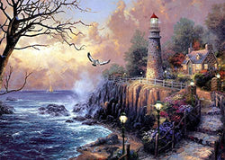 eGoodn 5D Diamond Painting Art Full Drill Round Rhinestones Shinning Beads Paint by Number Kit, Canvas 19.7 by 15.8 inches, Lighthouse B, No Frame