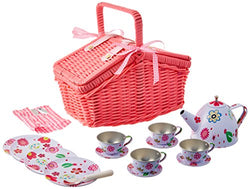 Delton Products Children's Tin Tea Set with Pink Daisies