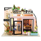 Dollhouse Miniature with Furniture, DIY Wooden Doll House Kit Plus LED Dust Cover and Music Movement, 1:24 Scale Creative Room Idea Best Gift for Children Friend Lover（Hour Light Studio）