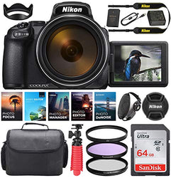 Nikon COOLPIX P1000 Digital Camera || 24-3000mm Lens || 16 MP || Built-in Wi-Fi || Vibration Reduction + Camera Kit Special Including 64GB Memory, Spider Tripod, Photo/Video Editing Package & More