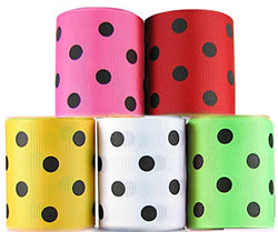 HipGirl Polka Dot Printed Ribbon & Fabric Tape Value Pack (25yd(5x5yd) 2.25" Polka Dots Grosgrain