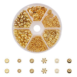 PH PandaHall 1 Box 300 PCS 6 Style Golden Brass Bead Spacers Jewelry Findings Accessories for