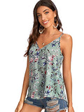 Romwe Women's Elegant Lightweight Sleeveless Floral Print V-Neck Cami Tank Top Green Large