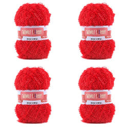 SCYarn 4 Skeins of Twinkle sKRubby Yarn Total 11.3 oz (320gr), Each 2.82 oz (80gr) / 186 yds (170m) (Red)