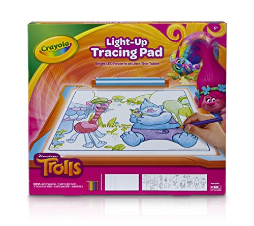 Crayola; Trolls Light-up Tracing Pad; Art Tool; Bright LEDs; Easy Tracing with 1 Pencil, 12 Colored