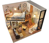 Flever Dollhouse Miniature DIY House Kit Creative Room with Furniture for Romantic Valentine's Gift-Attic Dream