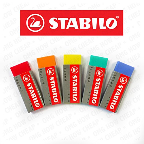 STABILO LEGEND COLOURED ERASERS PLASTIC RUBBER ERASERS "5 Pack" [1 of each Colour]