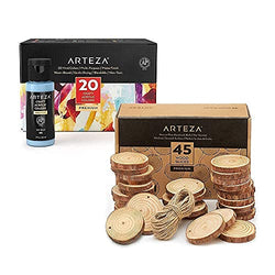 Arteza Acrylic Paint Set and Wood Slices Bundle, Painting Art Supplies for Artist, Hobby Painters & Beginners