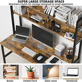 Aquzee Computer Desk with Hutch & Bookshelf, Home Office Desk with Space Saving Design, Metal Legs Industrial Table with Upper Storage Shelves for Study Writing/Workstation, 47 Inches Rustic