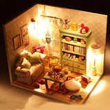 Ogrmar Wooden Dollhouse Miniatures DIY House Kit with Cover and Led Light-Relax Time