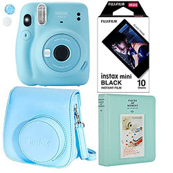 Fujifilm Instax Mini 11 Polaroid sky Blue Instant Camera Plus Original Fuji Case, Photo Album and Fujifilm Character 10 Films (Black)