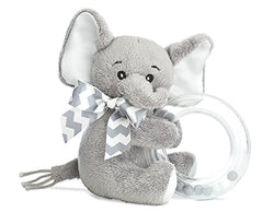 Bearington Baby Lil' Spout Plush Stuffed Animal Gray Elephant Shaker Toy Ring Rattle, 5.5"