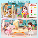 SINOMARS Doll House 7-8, Dollhouse Dreamhouse for Girls with Light, Chimney & Doll Figures, Castle Building Playset with Acceccories & Furniture, Pretend Play Princess House for Kids 4 5 6 9 Years Old