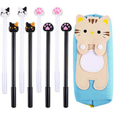 SATINIOR 8 Pieces Kawaii Gel Ink Pen with Large Capacity Cute Cat Cloth Zipper Pouch Pencil Case