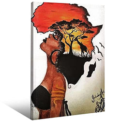 LXLYXM Framed African American Wall Art,Black Girl Wall Art,African Decor,Black Girl Canvas Paintings,Pictures for Living Room Wall Decoration 16"Wx 24"H.