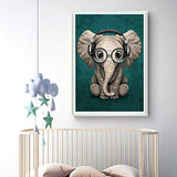 DIY 5D Diamond Painting Kit,Full Dril Lovely Nerdy Elephant Painting Living Room Study Shower Room Painting Wall Home Decoration Cross Stitch Art Crafts for Adults & Women