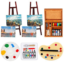 6 Pieces 1:12 Miniature Dollhouse Accessories Painting Tool Set Wooden Easel Dollhouse Furniture Decoration Miniature Palette Watercolor Box Easel Miniature Dollhouse Furniture Painting for Dolls