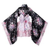 Japanese Anime Lolita Cherry Sakura Flower Printing Kimono Costumes Fancy Dress Maid cat Headband Socks Set(DHF001) Pink 2XL