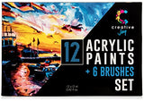 Acrylic Paint Set & Brushes with Rich Pigments in 12 Vivid Colors with 6 Starter Brushes Is Great