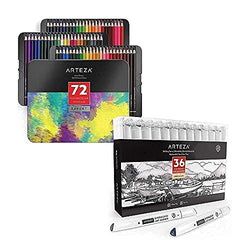 Arteza Watercolor Pencils and Skin Tone Alcohol Based Everblend Art Markers Bundle, Drawing Art Supplies for Artist, Hobby Painters & Beginners