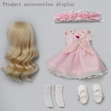 MDSQ BJD Doll 1/6 SD Dolls Ponytail Girl Full Set 10 Inch Jointed Dolls Toy Action Figure + Makeup,Pink Dress