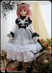 Free Gift 1/4 MSD DDD BJD Dress Suit Outfit Lolita Dress Doll Dollfie LUTS/ Black and White Mist Style / White + Black