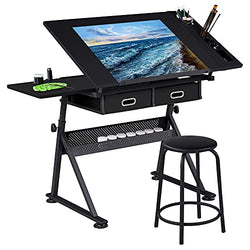 Topeakmart Drafting Table Height Adjustable Drawing Draft Desk Tiltable Tabletop Art Craft Work Station with Extra Retractable Board Table Stool Set for Diamond Painting Sewing Graphic Designere