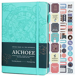 Aichoee Planner- Deluxe Weekly&Monthly Life Planner, Goals Journal, Organizer Notebook, to Improve Time Management, Productivity& Live Happier. A5 Hardcover, Undated – Start Anytime+Stickers – Turquoise