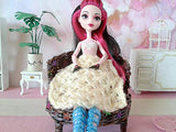 Miniature Knitting Blanket for Doll Furniture. Handmade Crochet Ivory Plaid