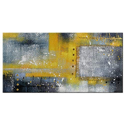 Large Abstract Yellow Gray Canvas Artwork Handmade 3D Textured Linen Wall Art Picture Framed Oil Painting Ready to Hang 60x30inch