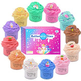 12 Pack Butter Slime Kit, with Unicorn, Fruit, Ice Cream Mini Scented Slime Charms Suppulies, Party Favors Stress Relief Toy for Girls Boys, Non-Sticky & Super Stretchy