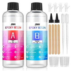 JINH Epoxy Resin Kit 16 oz Crystal Clear for Jewelry DIY Art Crafts Cast Coating Wood, River Tables Easy Mix 1:1 Resin epoxy and Hardener