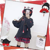 YOMORIO Girls Cute Anime Hoodie Fox Ear Cosplay Pullover Lolita Casual Sweatshirt for Halloween (Black)