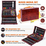 146 Piece Deluxe Art Set with Easel, Wooden Art Box with 2 Drawing Pad, Drawing Kit with Crayon,Oil Pastel,Colored Pencil,Watercolors Cake, Creative Gift Box Art Supplies for Artist Adults Teens Kids