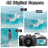4K Digital Camera，WIKICO 48MP Vlogging Cameras for Photography with Manual Focus, Fill Light, 3.0" 180° flip Screen, 16X Digital Zoom, 52mm Wide Angle Lens & Macro Lens, 32GB TF Card and 2 Batteries